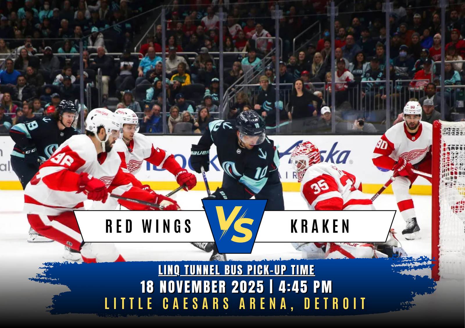 Red Wings vs Kraken: Clash at the Ice Tuesday, November 18 at Little Caesars Arena, Detroit – Special Events Bus Departs 4:45pm